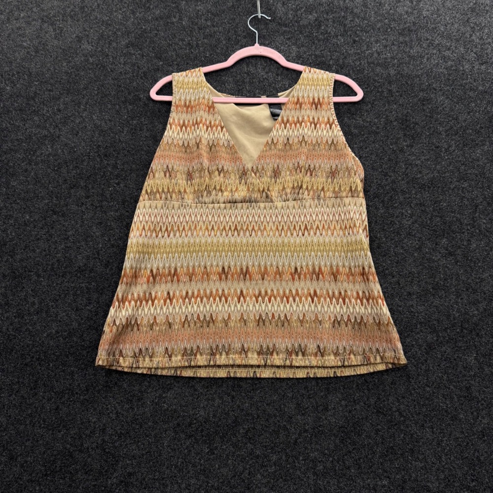 Axcess Liz Claiborne Chevron Knit V-Neck Sleeveless Top XL Brown Tan Zigzag